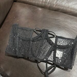 SHEIN Black Mesh Sequin Bandeau